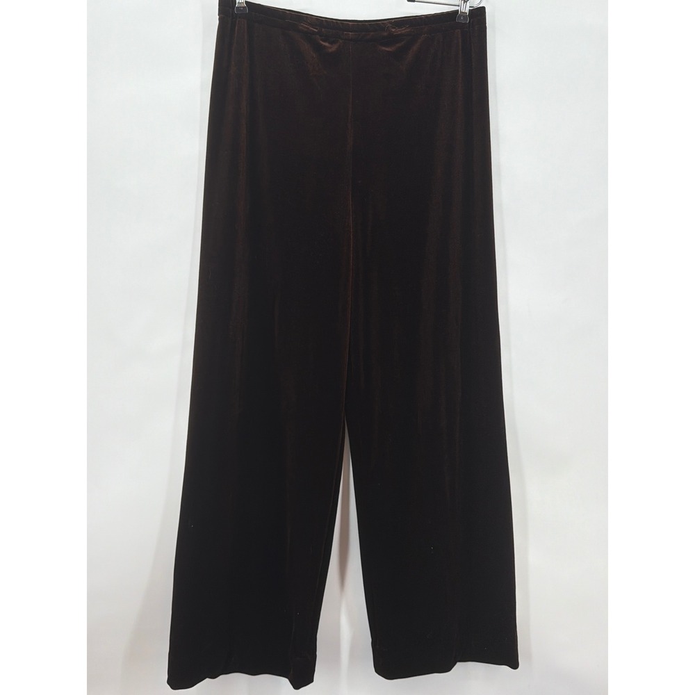 Patra Vintage Brown Velvet Wide Leg Pants Size 16 Elastic Waist Made in USA